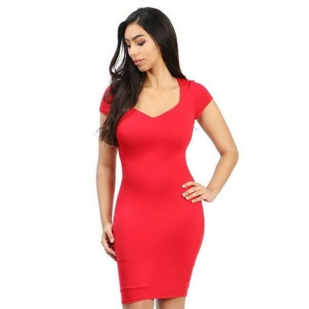 LA Fatima Red Short Sleeve Mini Party Dress